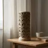 Modern Bohem Tasarım Kabartmalı Yaprak Desenli Dekoratif Vazo - Özel Hediye Kutulu