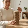 Modern Bohem Tasarım Kabartmalı Yaprak Desenli Dekoratif Vazo - Özel Hediye Kutulu