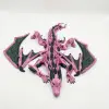 Atatug Dev Boy İpeksi Fuşya ve Simli Yeşil Kanatlı Ejderha Figürü - 23x23 cm 3D Baskı Hediye