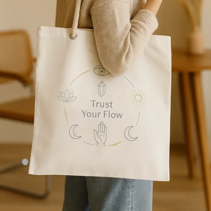 Trust Your Flow – Spiritüel Temalı Halat Askılı Bez Çanta