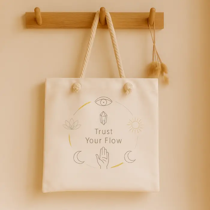 Trust Your Flow – Spiritüel Temalı Halat Askılı Bez Çanta