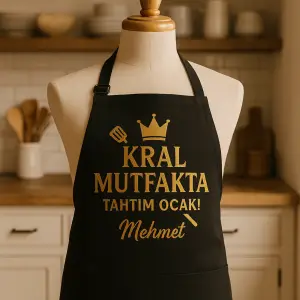 Kral Mutfakta – Tahtım Ocak! (İsme Özel Siyah Mutfak Önlüğü)