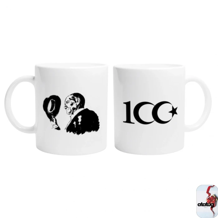 100. Yıl Fötr Şapka Atatürk Fotoğrafı Baskılı Kupa Bardak