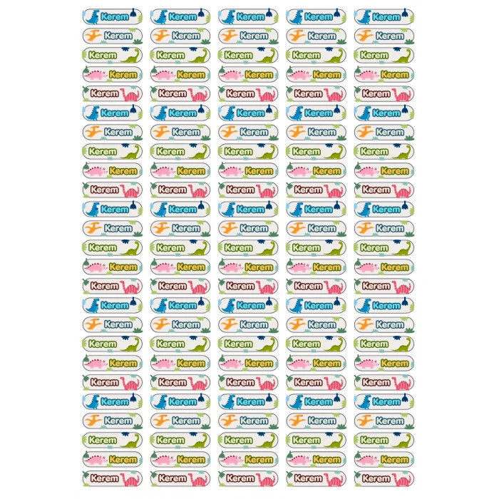 159 Parça Okula Hazırlık Etiket Seti - Kişiye Özel Kitap, Defter ve Kalem Etiketi (Dinozor Temalı)