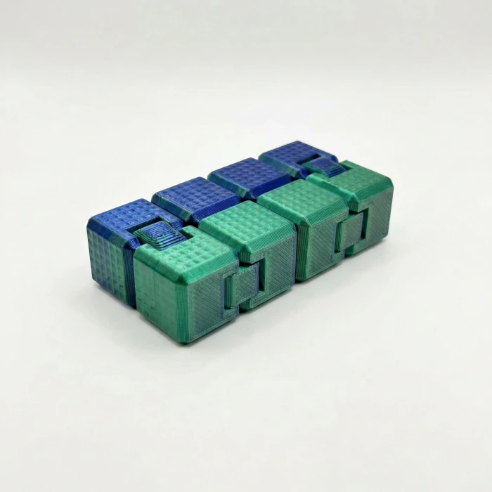 3D Baskı Metalik Mavi & Yeşil Sonsuzluk Küpü (Infinity Cube) - Dokulu Stres Giderici Fidget Oyuncak