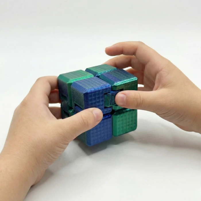 3D Baskı Metalik Mavi & Yeşil Sonsuzluk Küpü (Infinity Cube) - Dokulu Stres Giderici Fidget Oyuncak