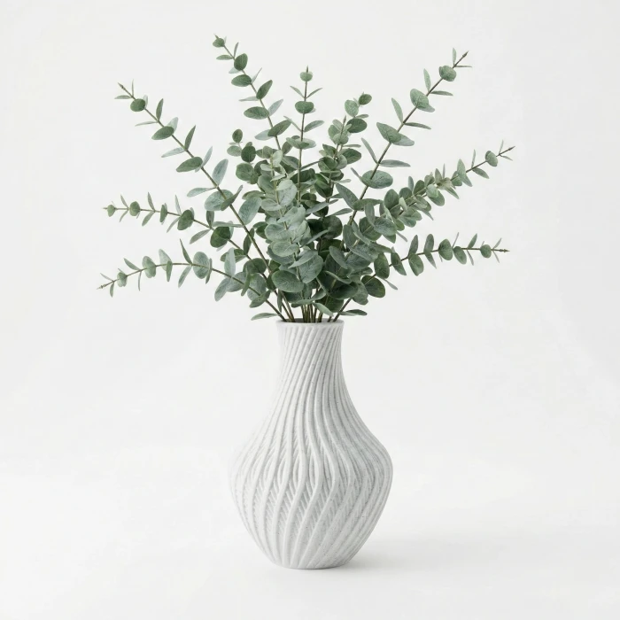 Beyaz Mermer Dokulu Spiral Tasarım Dekoratif Vazo ve Saksı - Modern 3D Baskı (20x13 cm)