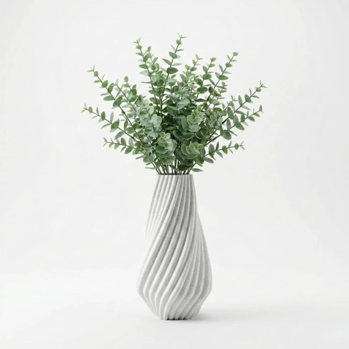 Modern Spiral Tasarım Beyaz Mermer Dokulu Dekoratif Vazo Saksı - 19x11 cm