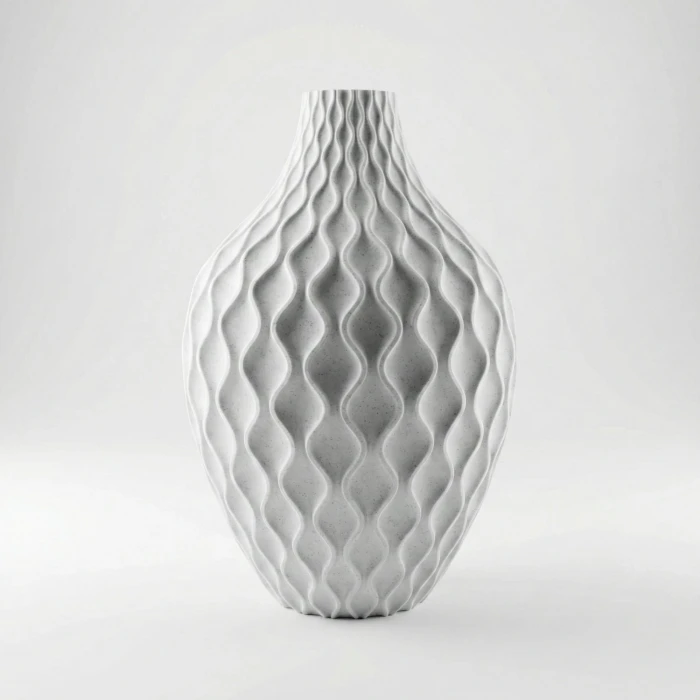 Modern Spiral Tasarım Beyaz Mermer Dokulu Dekoratif Vazo ve Saksı - 21 cm