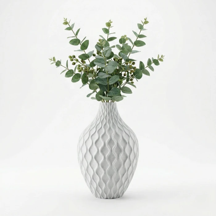 Modern Spiral Tasarım Beyaz Mermer Dokulu Dekoratif Vazo ve Saksı - 21 cm