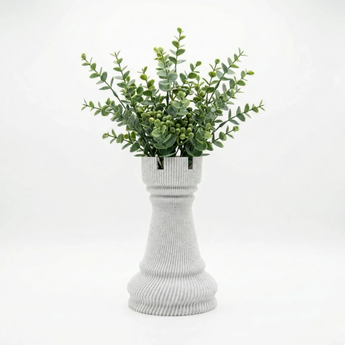 Beyaz Mermer Dokulu Kale Tasarımlı Dekoratif Vazo ve Saksı - Modern Spiral 3D Tasarım (18x11 cm)