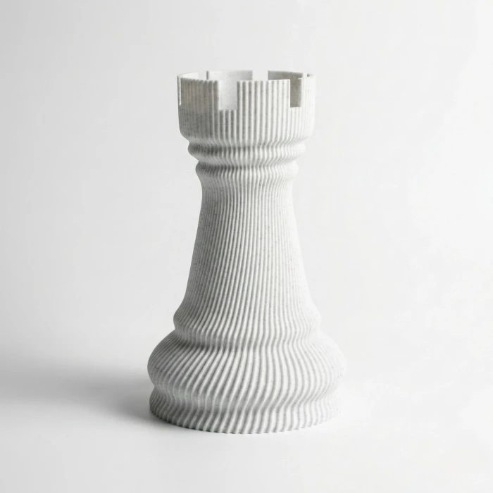 Beyaz Mermer Dokulu Kale Tasarımlı Dekoratif Vazo ve Saksı - Modern Spiral 3D Tasarım (18x11 cm)