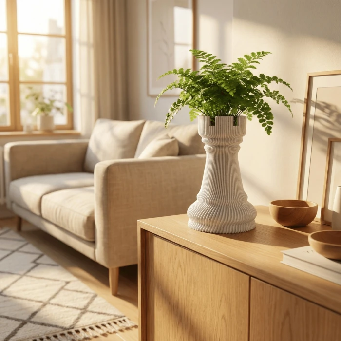 Beyaz Mermer Dokulu Kale Tasarımlı Dekoratif Vazo ve Saksı - Modern Spiral 3D Tasarım (18x11 cm)