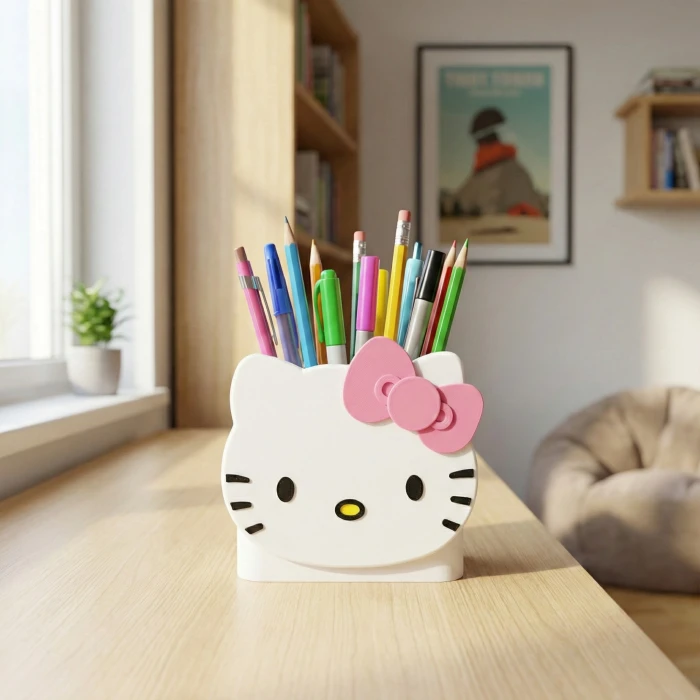 Hello Kitty Tasarımlı Çok Bölmeli Masaüstü Kalemlik ve Organizer - Dekoratif Hediye