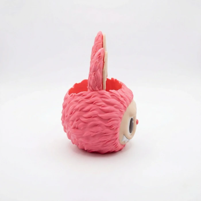 Sevimli Labubu Figürlü 3D Baskı Kalemlik - Pembe Dokulu Masaüstü Düzenleyici