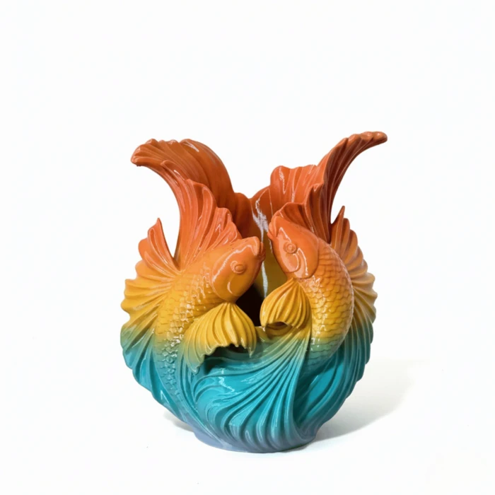 Dekoratif Koi Balığı Figürlü Kalemlik & Vazo - 3D Tasarım Modern Masaüstü Organizer (14x10cm)