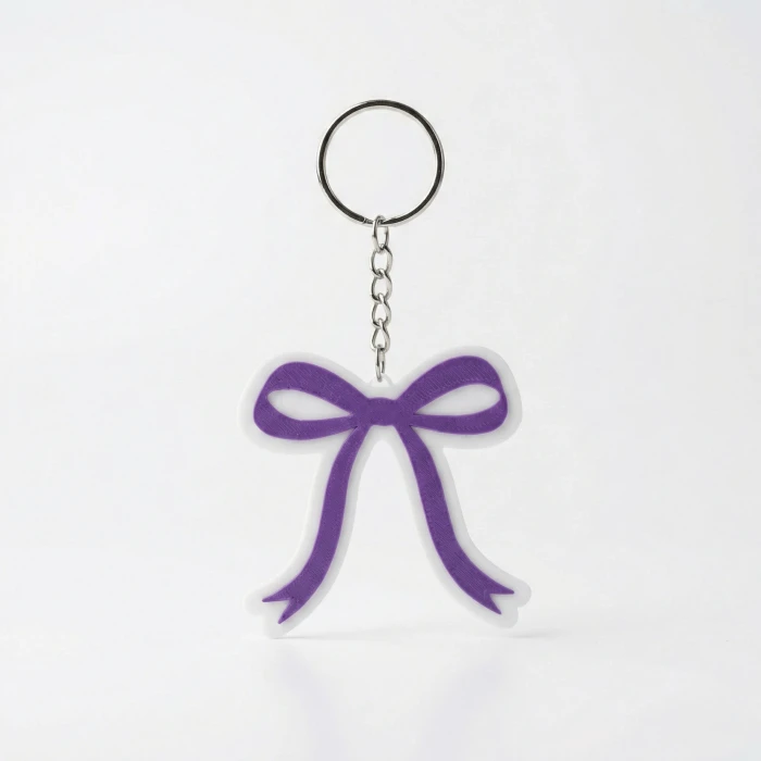 Kişiselleştirilebilir 8 Mart Kadınlar Günü Hediyesi Mor Kurdeleli Anahtarlık (4lü Paket)