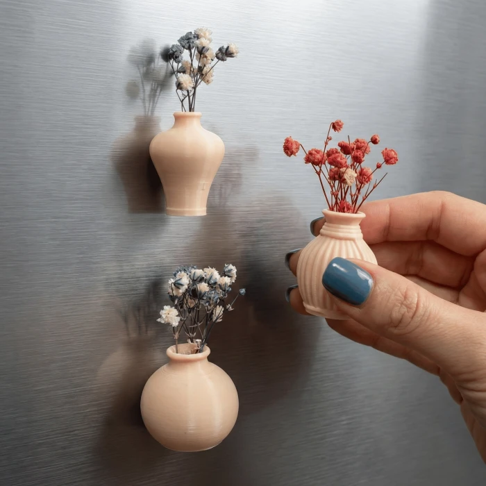4lü Set İsme Özel Kuru Çiçekli Mini Vazo Magnet Hediyelik