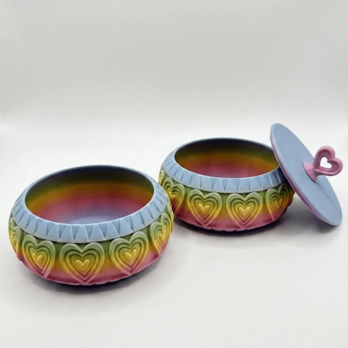 İki Katlı Kalp Desenli Gökkuşağı Takı ve Saklama Kutusu - Renkli & Romantik Hediye