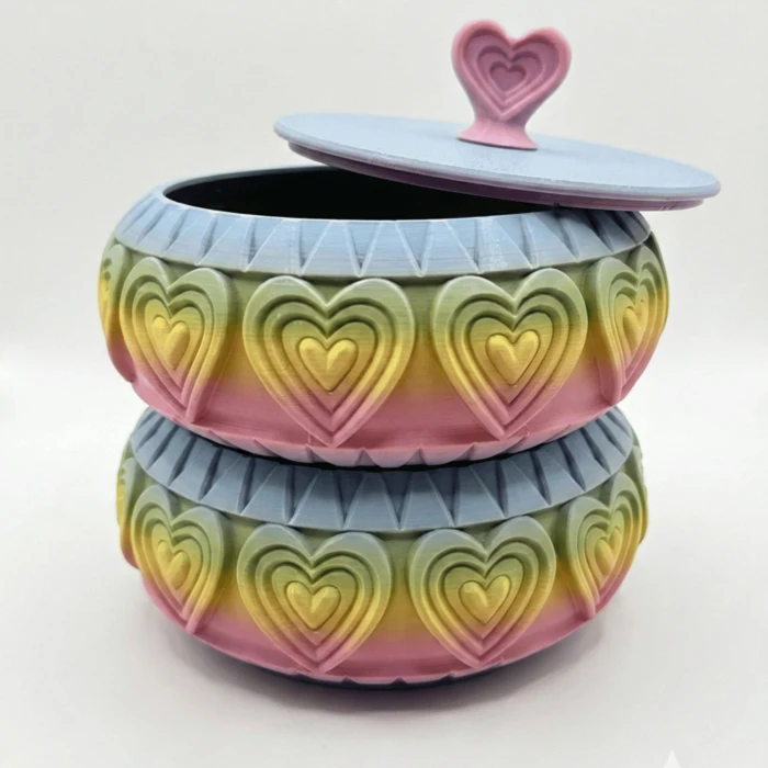 İki Katlı Kalp Desenli Gökkuşağı Takı ve Saklama Kutusu - Renkli & Romantik Hediye