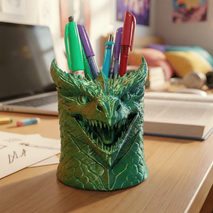 Renk Değiştiren Ejderha Figürlü 3D Dekoratif Kalemlik ve Masaüstü Düzenleyici
