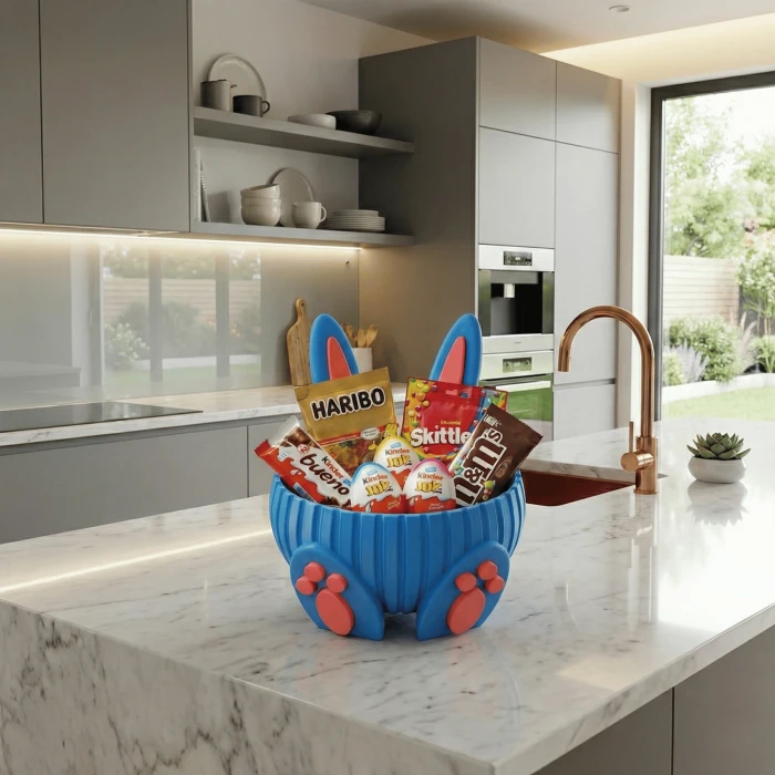 Sevimli Tavşan Tasarımlı Dekoratif Hediye Sepeti ve Masaüstü Şekerlik