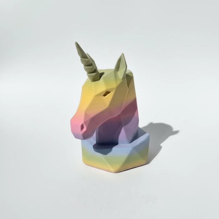 Geometrik Tasarım Pastel Gökkuşağı Unicorn Kalemlik ve Masaüstü Organizer
