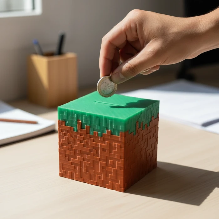 Piksel Tasarımlı Çimen Blok Hediyelik Kumbara (10x10x10 cm)