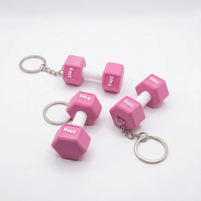 Pinkbell 3D Baskı Pembe Dumbbell Anahtarlık – 20kg Yazılı Mini Ağırlık – Spor Severlere Özel Hediye