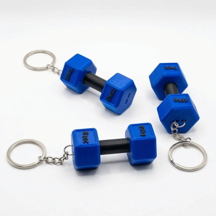 Pinkbell 3D Baskı Mavi Dumbbell Anahtarlık – 20kg Yazılı Mini Ağırlık – Spor Severlere Özel Hediye