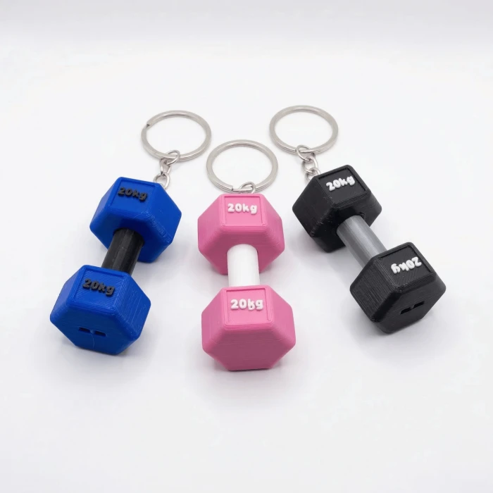 Pinkbell 3’lü Set 3D Baskı Dumbbell Anahtarlık – Mavi, Pembe, Siyah – 20kg Yazılı Mini Ağırlıklar – Spor Severlere Özel Hediye Seti