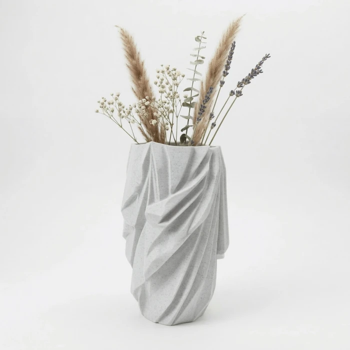 Modern Tasarım Katlanmış Kumaş Efektli Taş Görünümlü Dekoratif Vazo