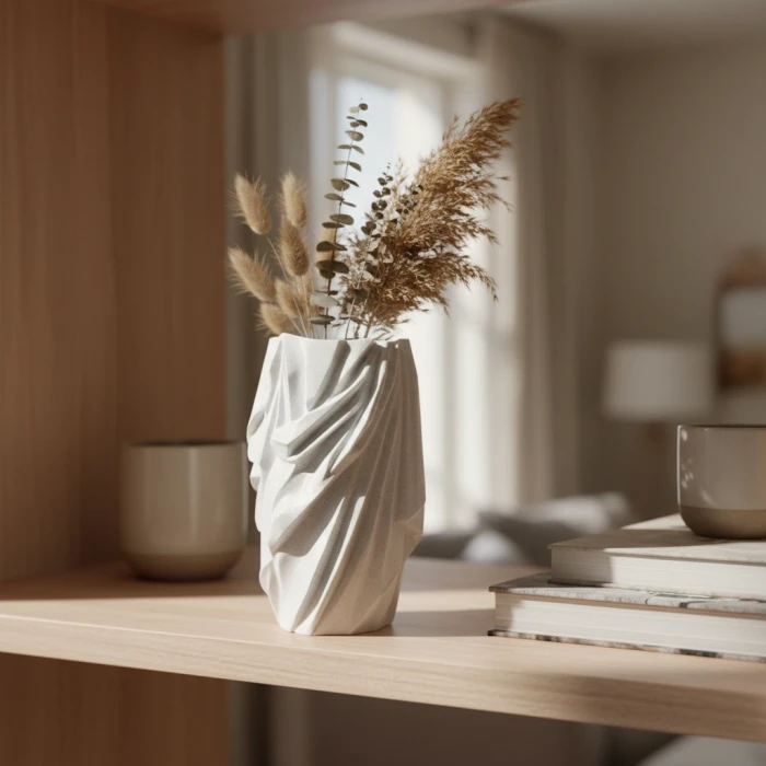 Modern Tasarım Katlanmış Kumaş Efektli Taş Görünümlü Dekoratif Vazo