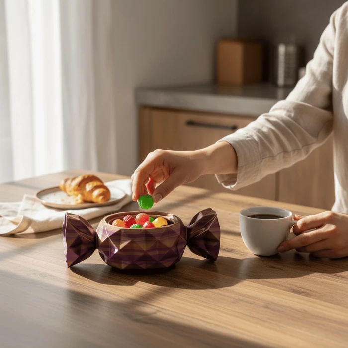 Çift Renkli Prizma Şeker Tasarımlı Dekoratif Kase - Özel Kutulu Hediyelik Obje