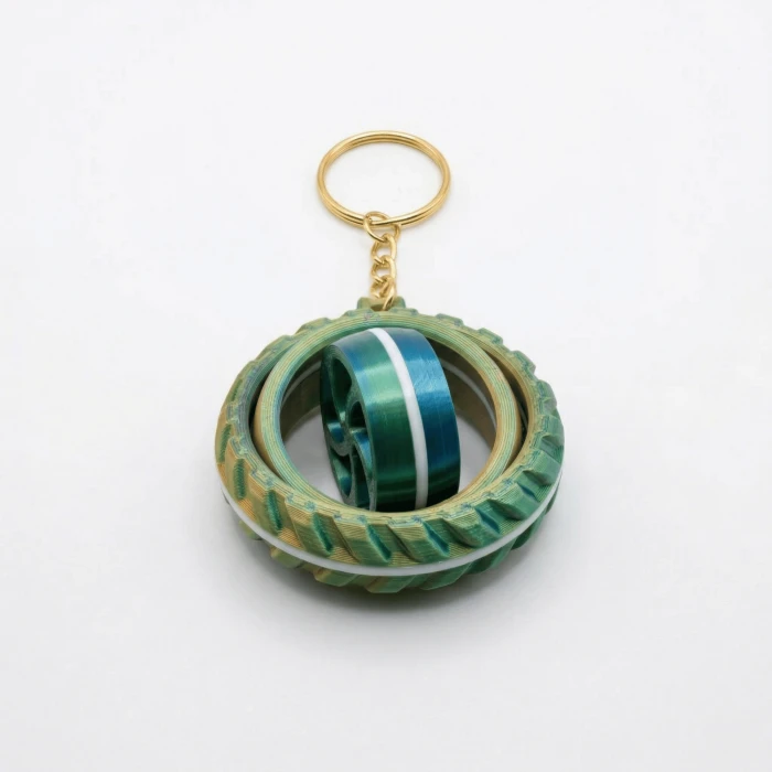 Mekanik Kinetik Gimbal Dönen Fidget 3D Baskı Silk PLA Anahtarlık