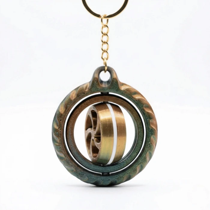 Mekanik Kinetik Gimbal Dönen Fidget 3D Baskı Silk PLA Anahtarlık