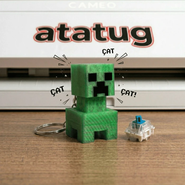 Premium 3D Baskı Minecraft Creeper Anahtarlık - Mekanik Mavi Switch Tıklama Sesli Fidget Toy