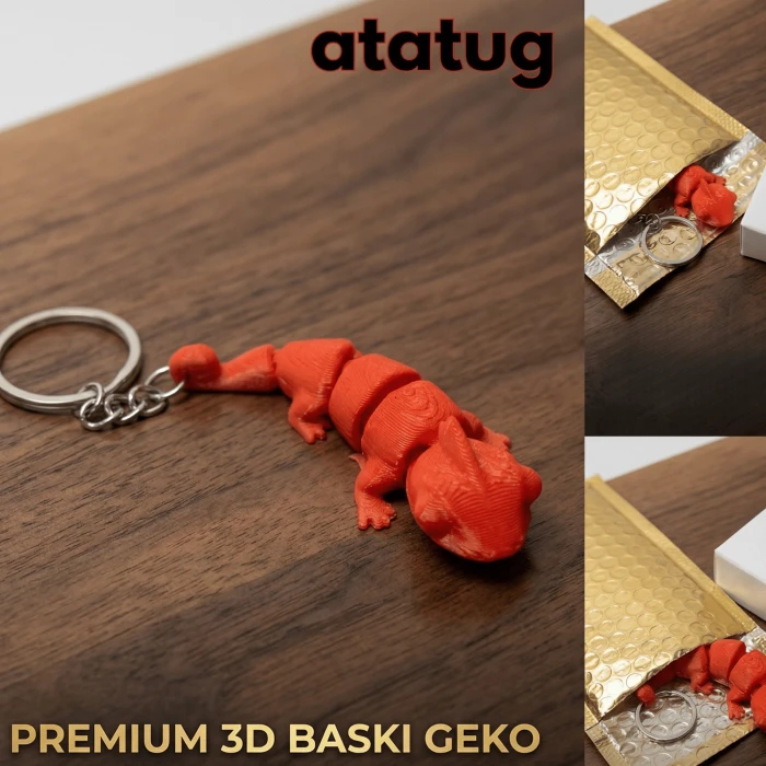 Premium 3D Baskı Kırmızı Gecko Kertenkele Anahtarlık - Hareketli Eklemli Fidget Toy