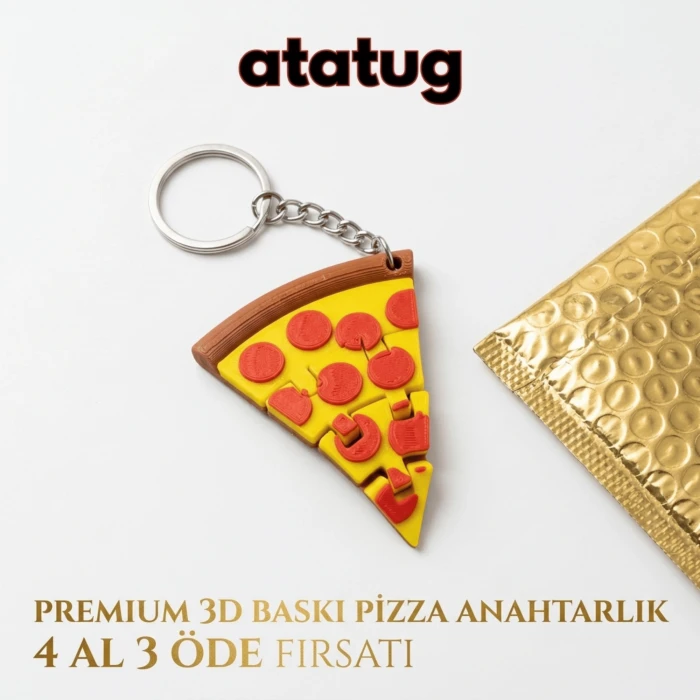 Premium 3D Baskı Hareketli Pizza Dilimi Anahtarlık - Eklemli Stres Oyuncağı