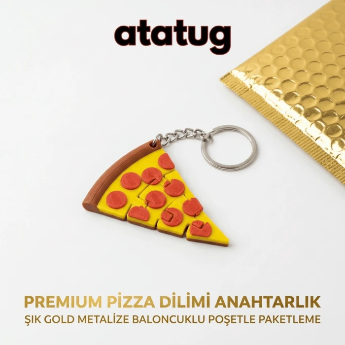 Premium 3D Baskı Hareketli Pizza Dilimi Anahtarlık - Eklemli Stres Oyuncağı