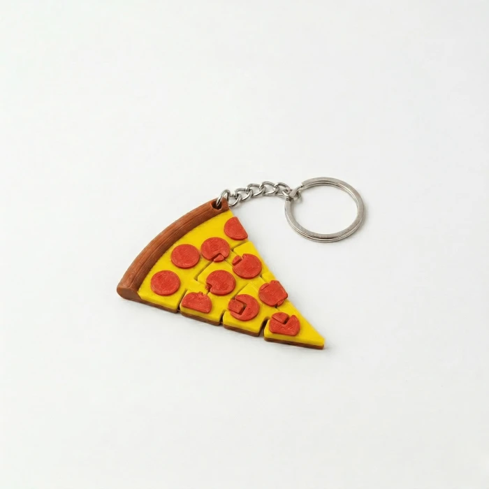 Premium 3D Baskı Hareketli Pizza Dilimi Anahtarlık - Eklemli Stres Oyuncağı