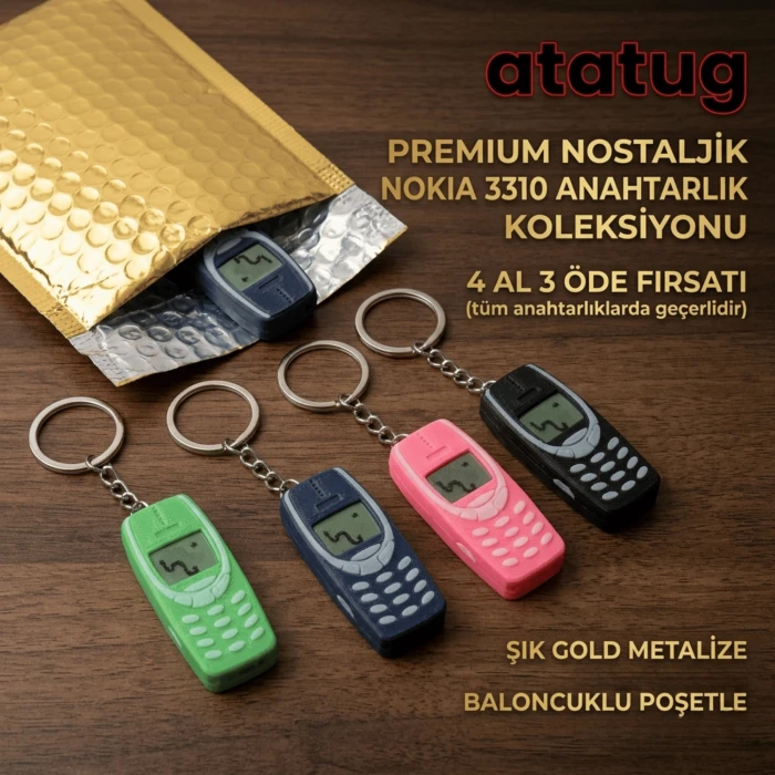 Premium Yeşil 3D Baskı Nostaljik Tuşlu Telefon Anahtarlık - İkonik Yılan Oyunu Figürlü