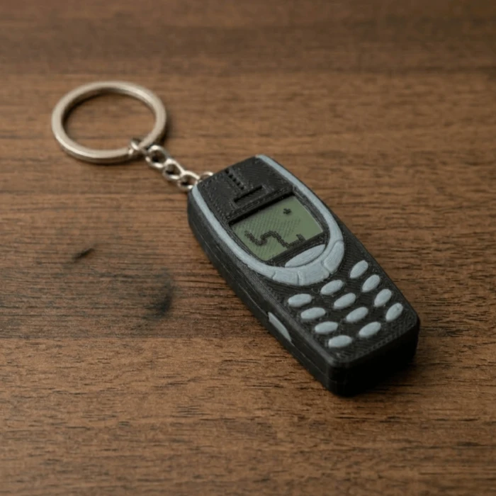 Premium Siyah 3D Baskı Nostaljik Tuşlu Telefon Anahtarlık - İkonik Yılan Oyunu Figürlü