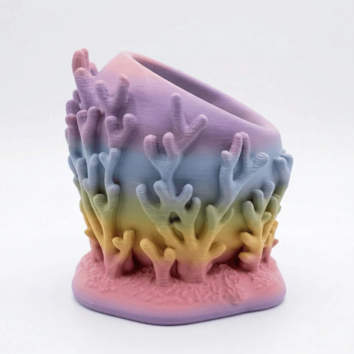 Pastel Gökkuşağı Renkli Mercan Tasarımlı Masaüstü Kalemlik ve Organizer