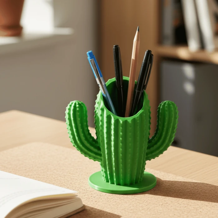 Dekoratif Yeşil Kaktüs Tasarımlı Masaüstü Kalemlik ve Düzenleyici