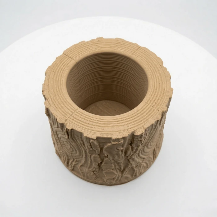 3D Baskı Ahşap Dokulu Kütük Saksı ve Kalemlik - Özel Hediye Kutulu