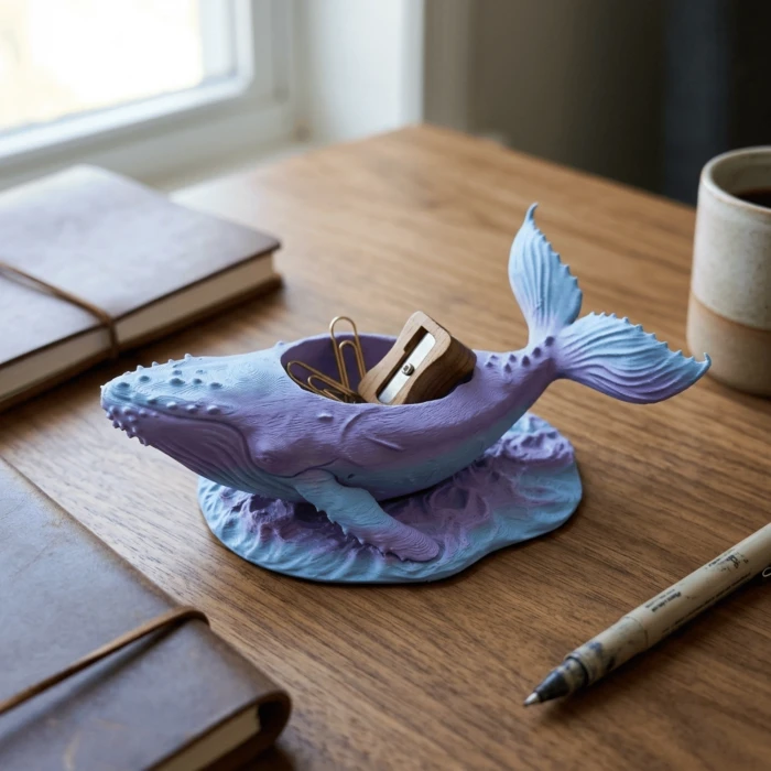 Gökkuşağı Kambur Balina Tasarımlı Dekoratif Takı ve Ofis Organizeri