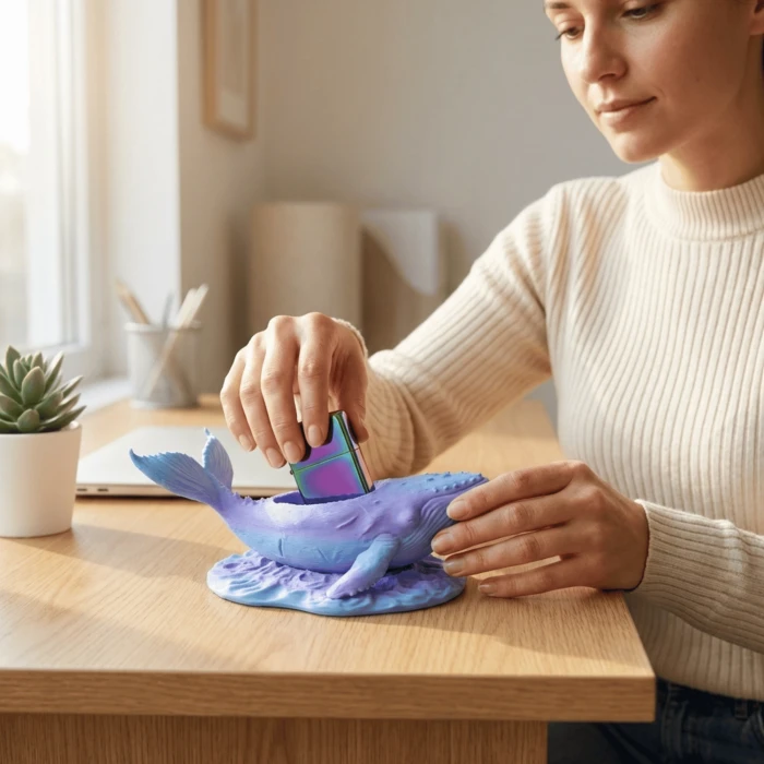 Gökkuşağı Kambur Balina Tasarımlı Dekoratif Takı ve Ofis Organizeri