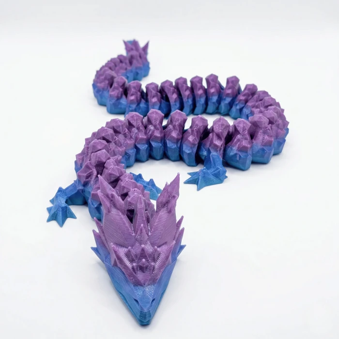 Mor Mavi Hareketli Eklemeli Ejderha Figürü 40Cm - Özel Tasarım 3D Baskı Hediye