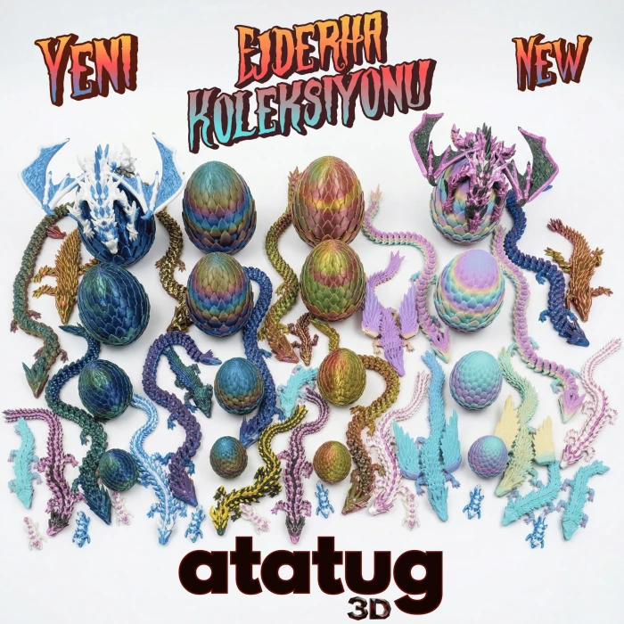 İpeksi Pembe ve Beyaz 24 cm Hareketli Eklemeli Ejderha Figürü - Özel Tasarım 3D Baskı Hediye